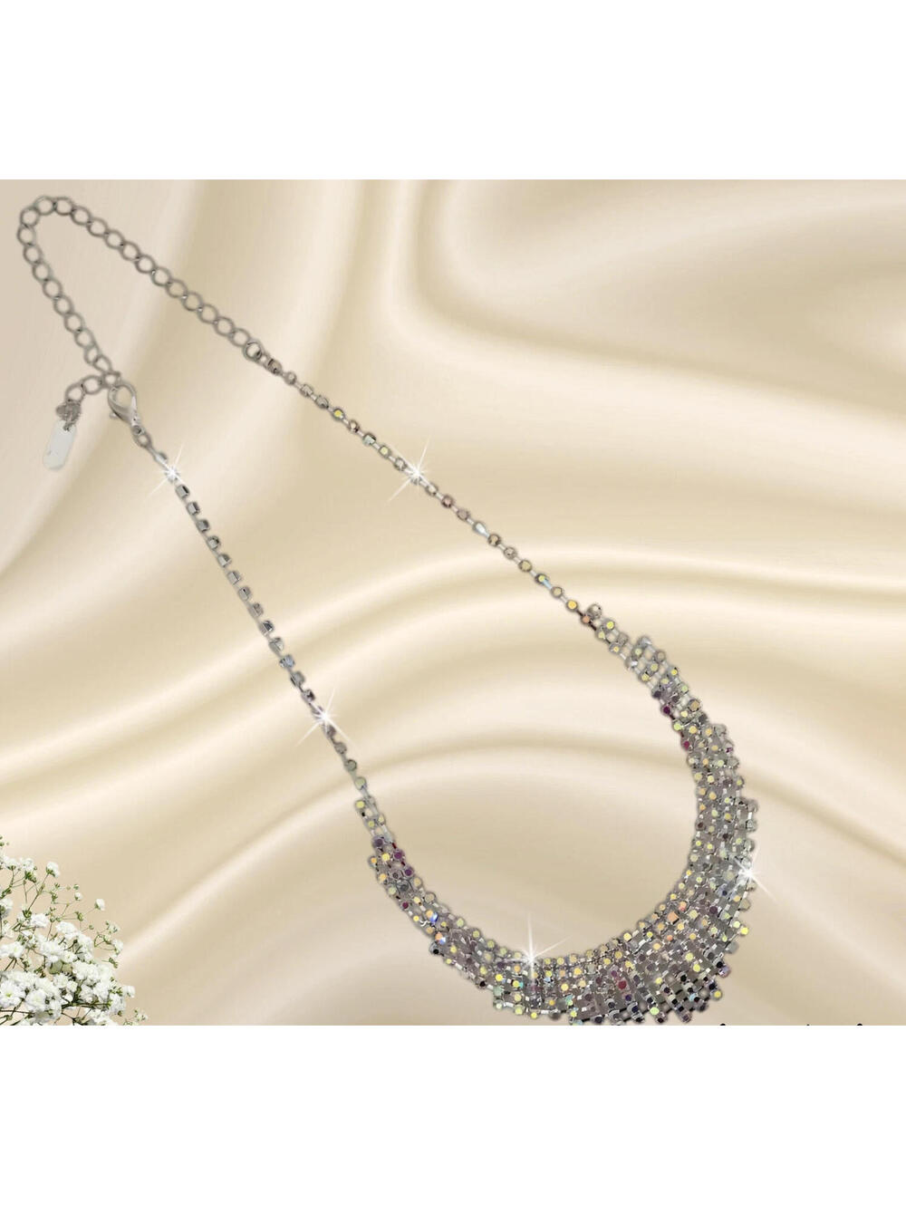 Necklace Rhinestone Adjustable Iridescent Pageant Prom Gift for Mom Dangle NEW